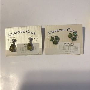 2 pairs Charter Club green pierced earrings.